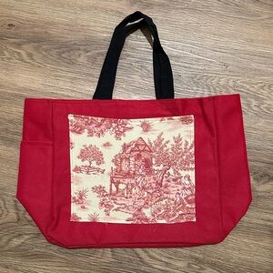 Reusable Canvas Tote Bag - red farmhouse scene